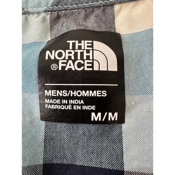 North Face Shirt Mens M Blue Plaid Short Sleeve Button Up Camp Core, Hiking Nerd - Picture 10 of 14